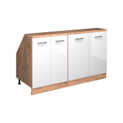 Mobile cucina sottotetto R-Line Bianco lucido/Rovere dorato 140 cm Set di 2 carcasse armadio profondità 60 cm Vicco