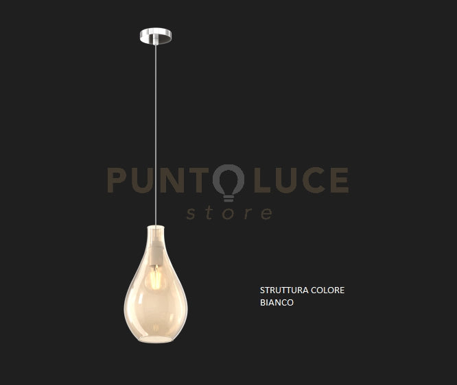 SOSPENSIONE BIANCO 1 LUCE VETRO PICCOLO AMBRA 1193BI-SP-AM