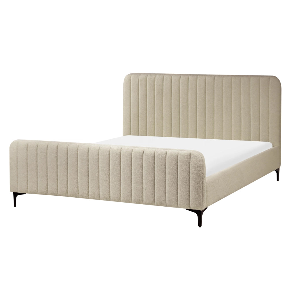 Letto in bouclé beige UE Matrimoniale 160 x 200 cm Testiera Imbottita con Gambe in metallo Design moderno