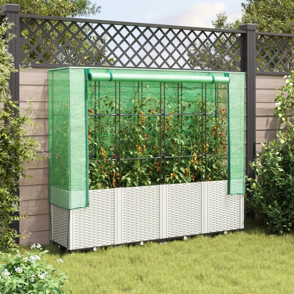 Fioriere | Cassetta per fiori | Letto Rialzato con Copertura Serra Effetto Rattan 160x40x153 cm
