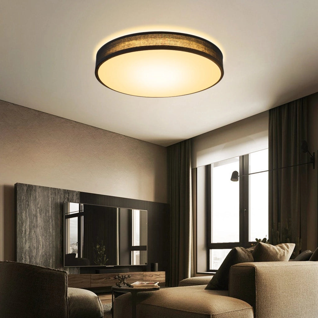 ZMH Lampada da soffitto plafoniera LED moderna paralume rotondo tessuto 30cm