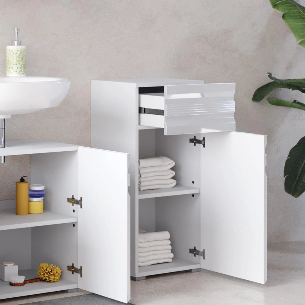 Mobiletto bagno Fredd, Bianco lucido, 36.4 x 79 cm, a parete con due ripiani interni regolabili