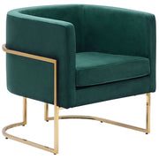 Poltrona Velluto Verde Scuro Struttura In Metallo Dorato Con Schienale Tondo Stile Glam