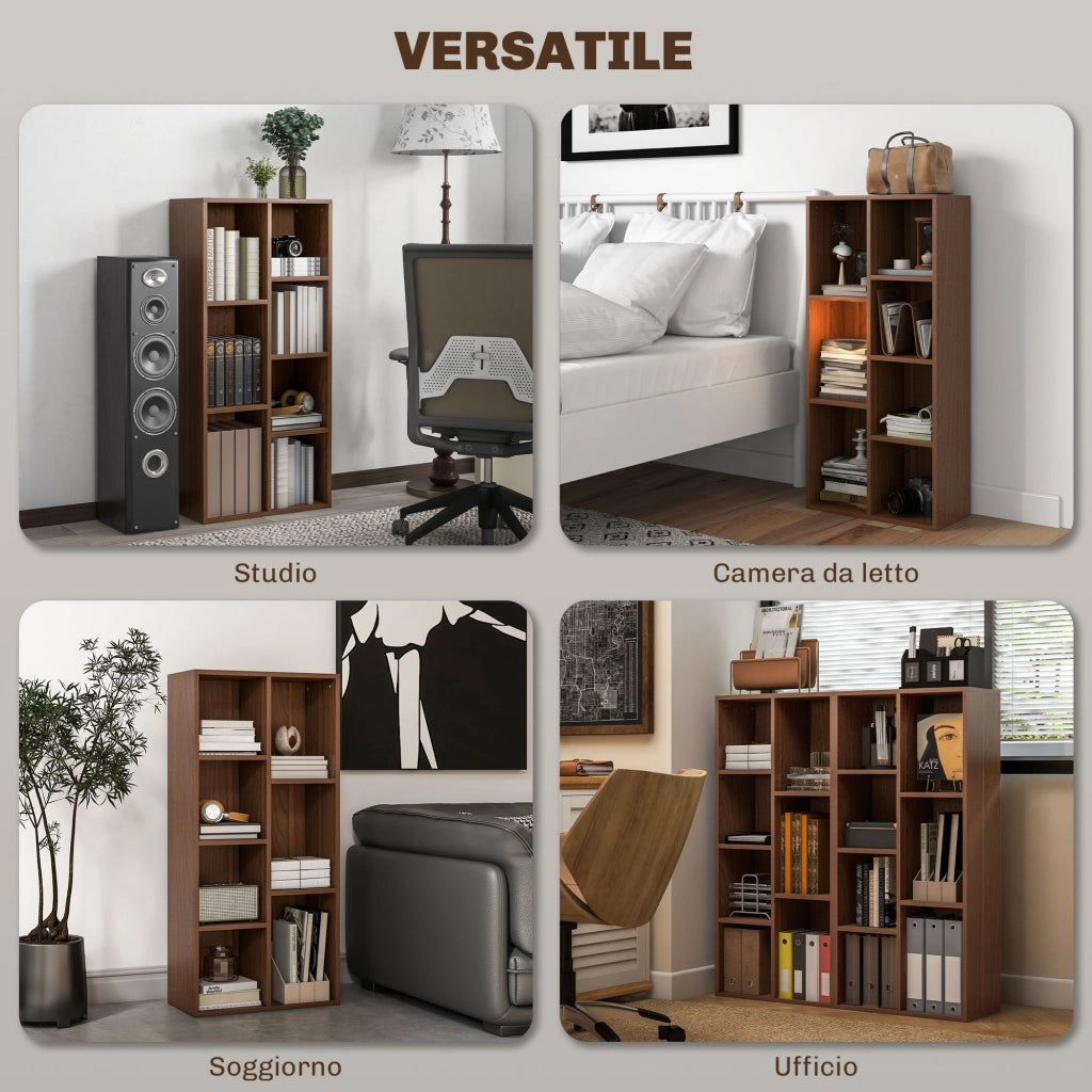 Libreria a Cubi 50x24x106 cm Vani a Giorno di Diverse Dimensioni Rivestimento in Melamina Color Noce