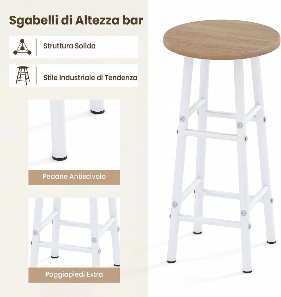 Set 3 Pezzi Tavolo e Sedie da Bar, Tavolo e Sgabelli da Pub Industriale con Porta Calici e 6 Portabottiglie da Vino, Set di Tavolo per Sala da Pranzo, Ristorante e Bar (Legno)