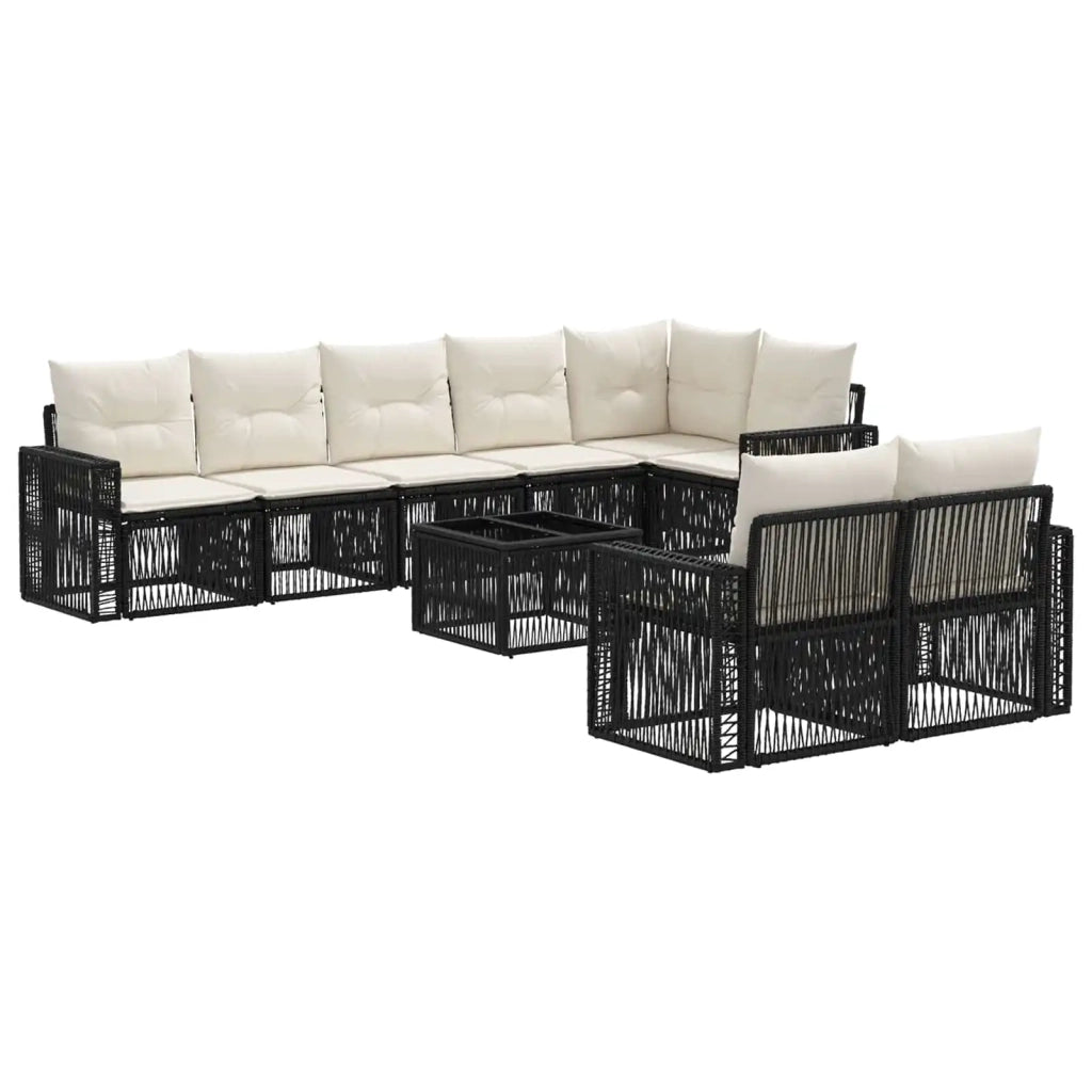 Set Divano da Giardino 9 pcs Nero e Bianco Crema polyrattan