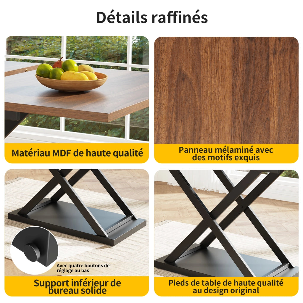 Tavolo da pranzo allungabile con gambe incrociate in metallo, per cucina e soggiorno, noce, 120 × 80 × 75 cm