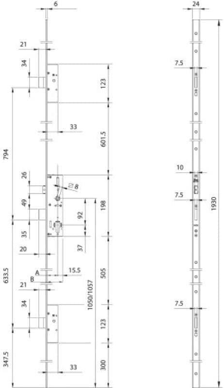 ISEO Performa-Testiera U 1930 x 24 x 6 mm Acciaio INOX-Interasse 92 mm-Asse 30 mm-7232523028, NSP
