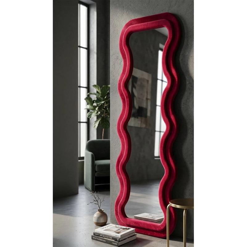 Specchio Da Muro Emily Velluto Fuxia cm 60x6x160 (misura Specchio cm 42x144)