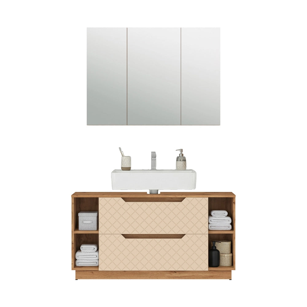 Vicco Set di mobili da bagno Rovere/cashmere con struttura in piastrelle 2 parti