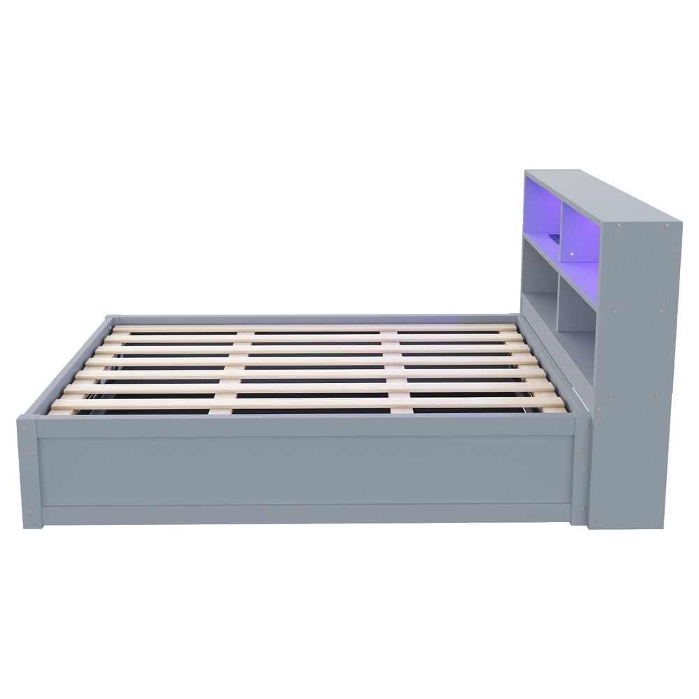 Letto Singolo Contenitore Idraulico in Legno Massello con LED ¨C MINIMAL ¨C Grigio, 90x200, senza materasso