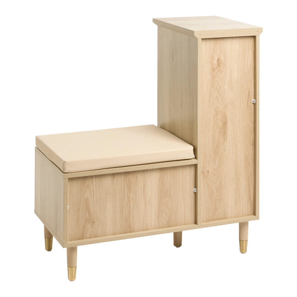Panca Porta Scarpe con Contenitore Struttura in Truciolare Gambe in Legno di Pino 2 Ripiani Cassetto e Seduta per Ingresso Marrone Chiaro
