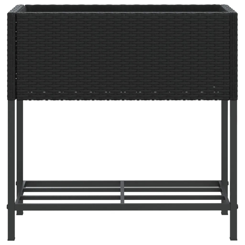 Fioriera da Giardino con Ripiano Nera in Polyrattan 366387