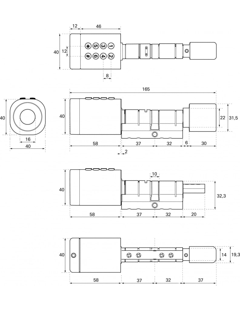 Cilindro elettronico Smart Lock Study - dimensione regolabile - THIRARD