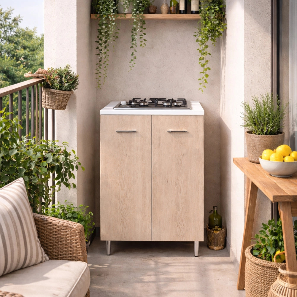 Mobile Cucina con Piano Cottura 2 Fuochi 60x40x85 cm con Piastre in Ghisa Olmo