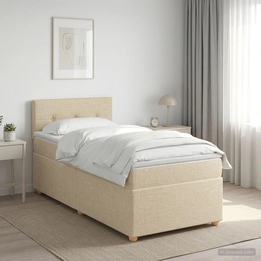 Letto box spring con materasso Crema 90 x 190 cm Tessuto 3452315