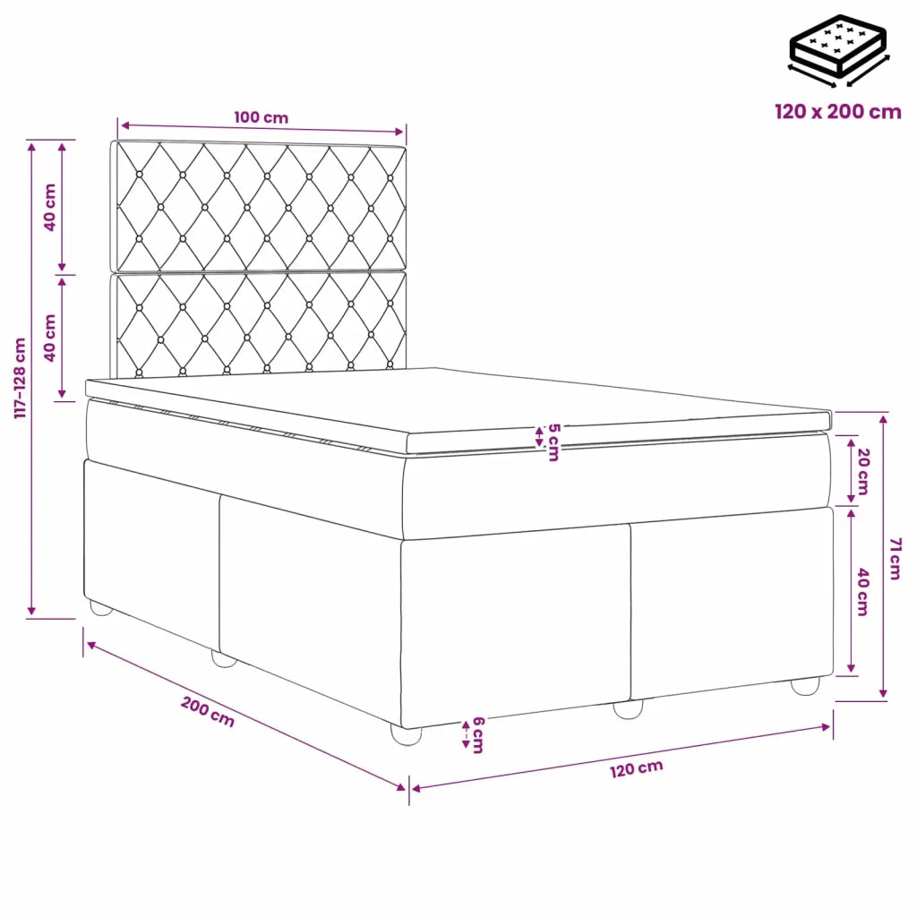 Letto box spring con materasso Rosa 120 x 200 cm Velluto 3454582