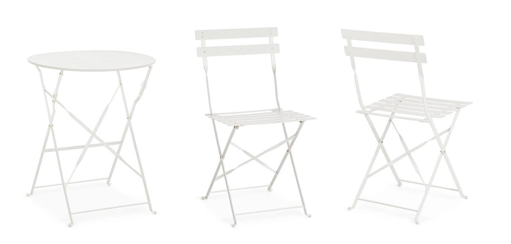 Set 3 Pezzi Bistrot da Giardino con Tavolo e 2 Sedie in Acciaio Verniciato Austin Bianco