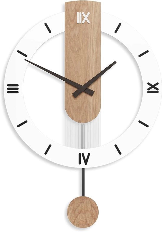 Orologio da parete silenzioso con oscillatore per soggiorno, 40 x 55 cm, cifre romane, decorazione moderna, batterie, bianco.
