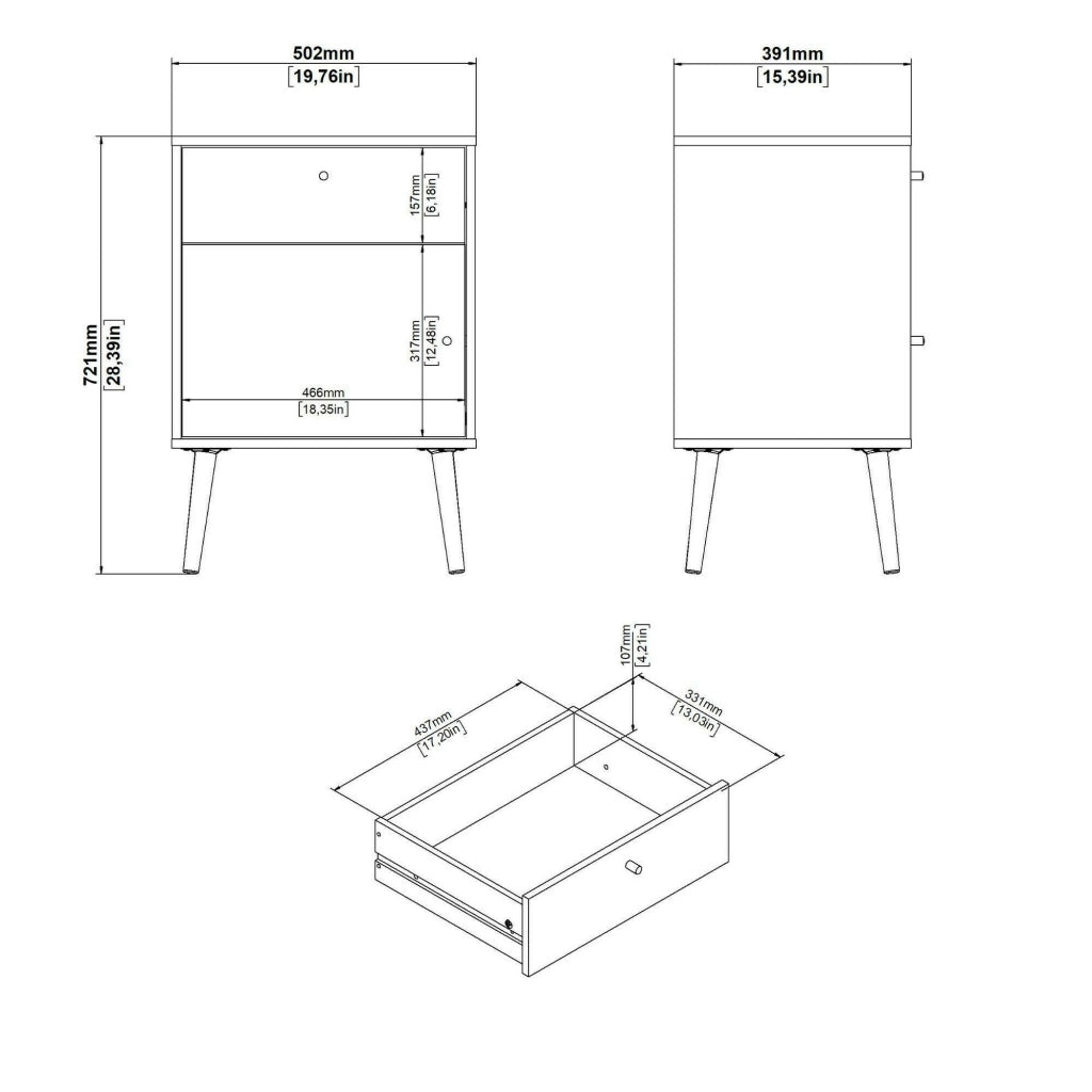 Comodino Antenati, Comò basso, Tavolino da notte, Mensola da letto, 50x39 h72 cm, Bianco
