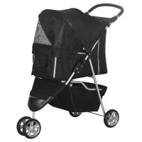 Passeggino per Cani Piccoli Pieghevole con Ruote Girevoli e Freno, 75x45x97 cm, Nero