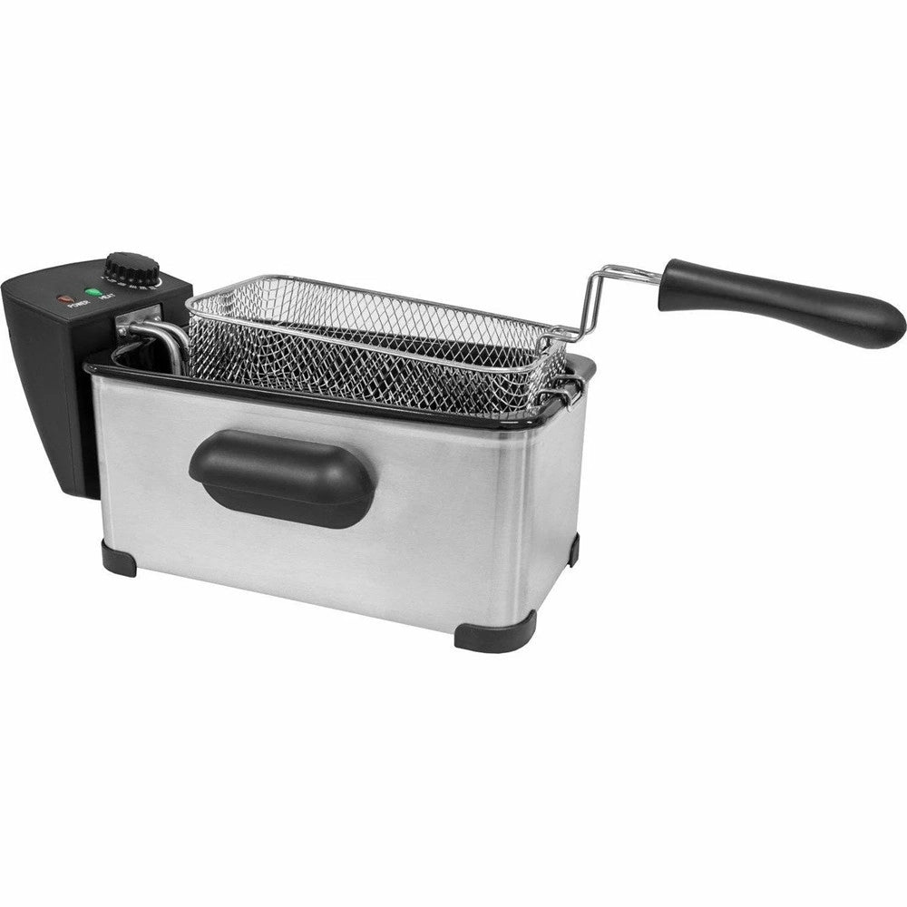 Trade Shop - Friggitrice Elettrica Professionale In Acciaio Inox Cesto 3lt 2000w Con Maniglia Coperchio -