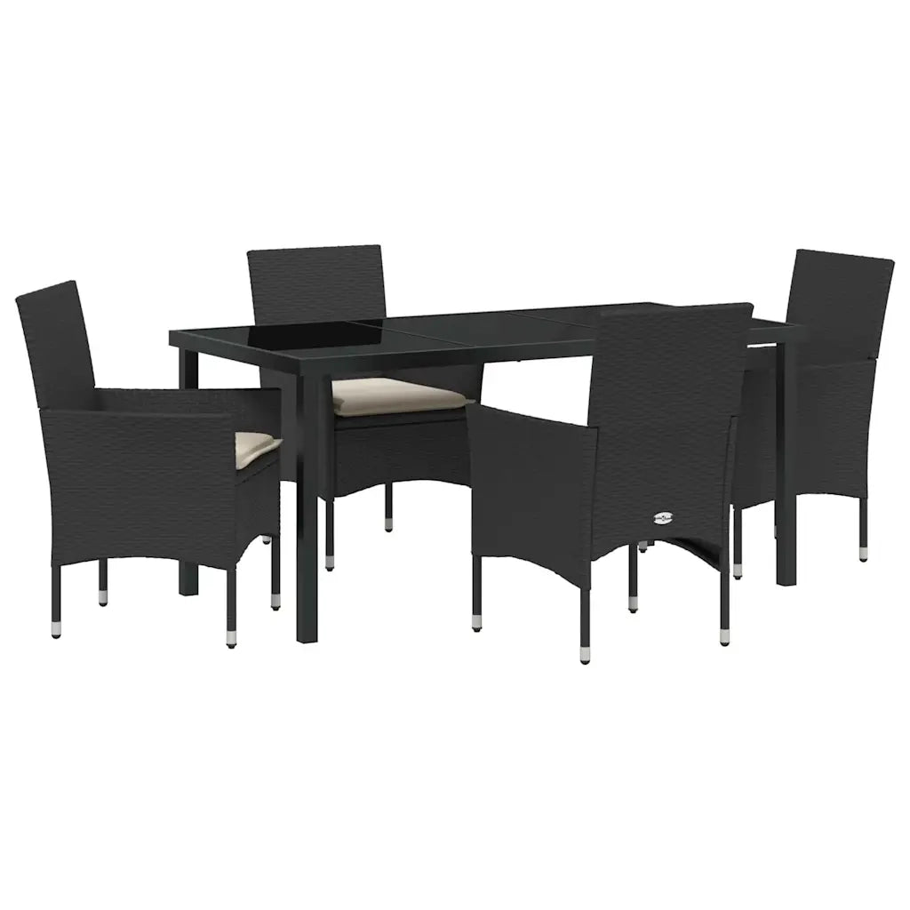 Set da Pranzo per Giardino con cuscino 5 pcs Nero polyrattan