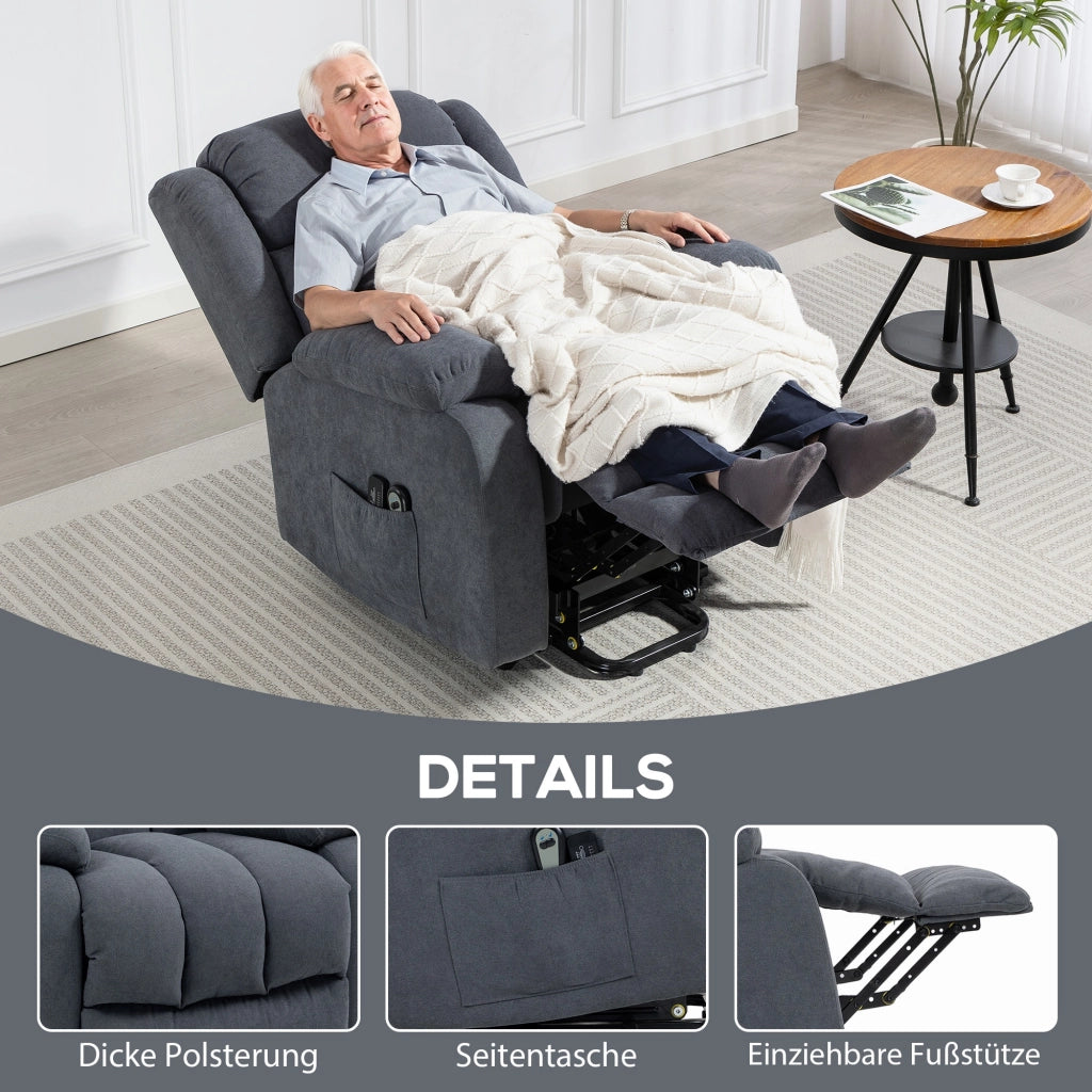 Poltrona Relax Elettrica con Alzapersona e Massaggio ¨C zephmum ¨C Grigio Scuro 93x91x103 cm