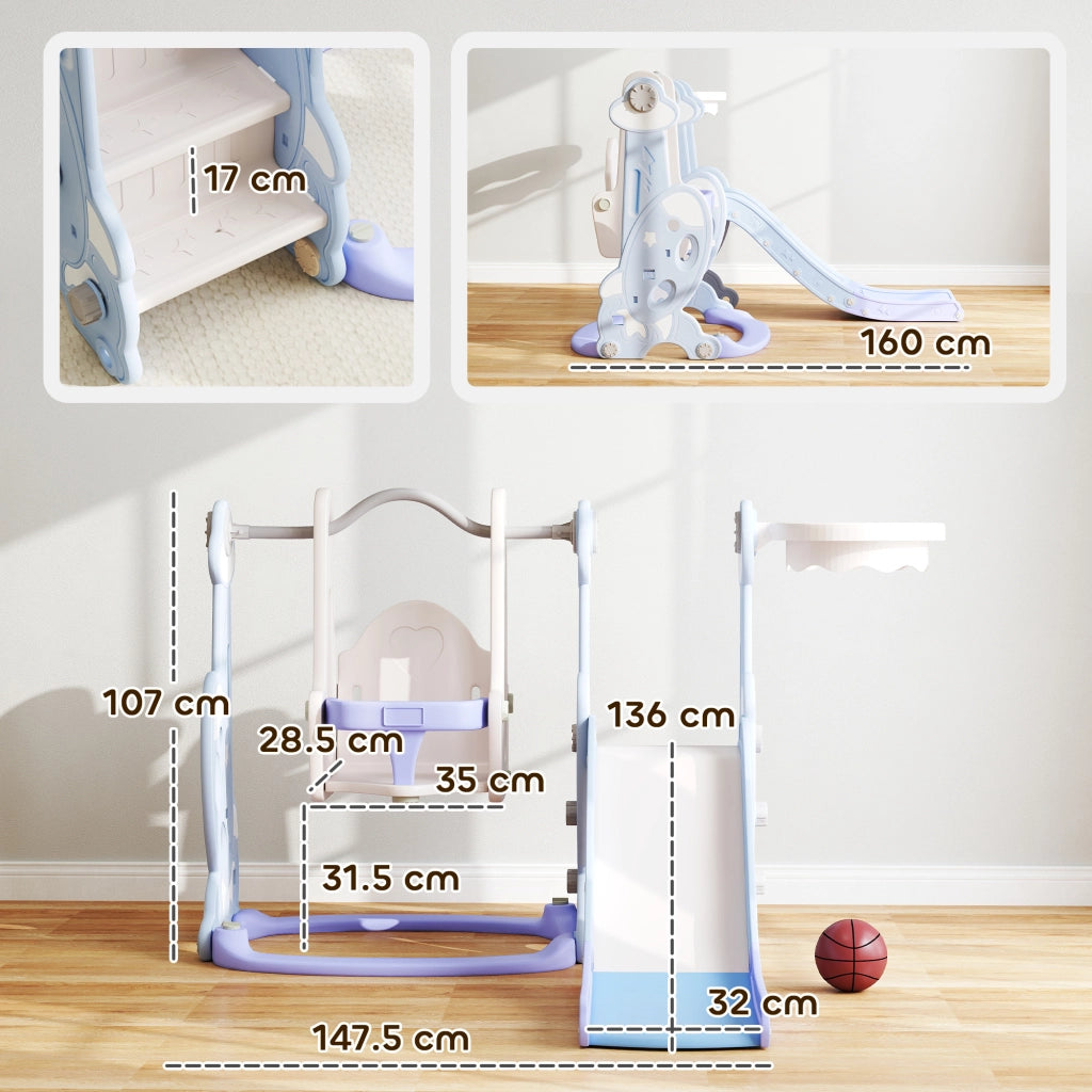 Casetta Gioco Bambini con Scivolo Altalena Arrampicata Canestro ¨C Minimal ¨C 147.5x160x107 Azzurro
