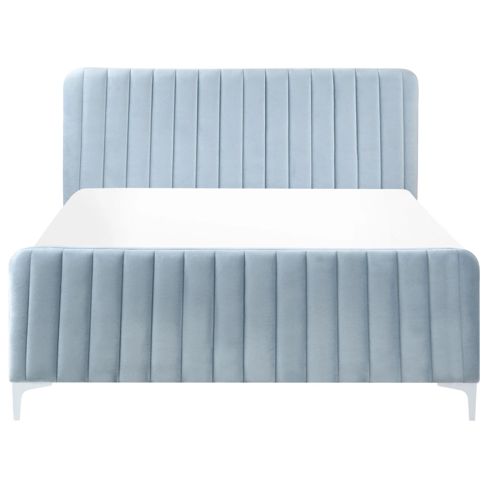 Letto con rete in velluto azzurro 140 x 200 cm testata imbottita gambe moderne in metallo