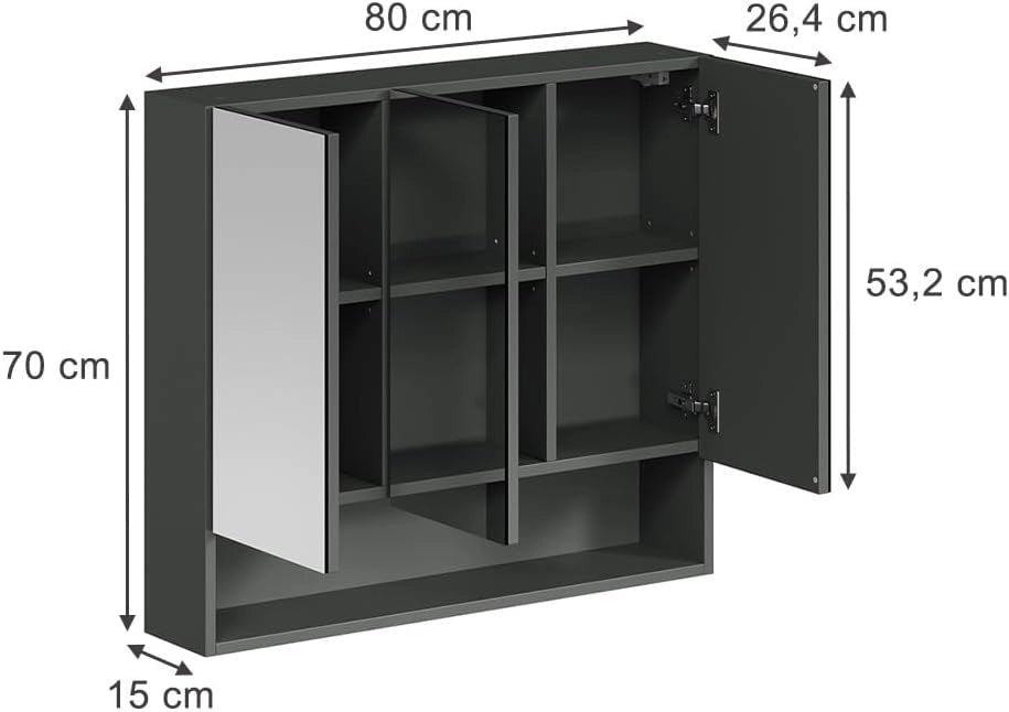 Specchio contenitore bagno Willow, Artigiano, 80 x 70 cm, adatto al montaggio a parete per diverse dimensioni di bagno