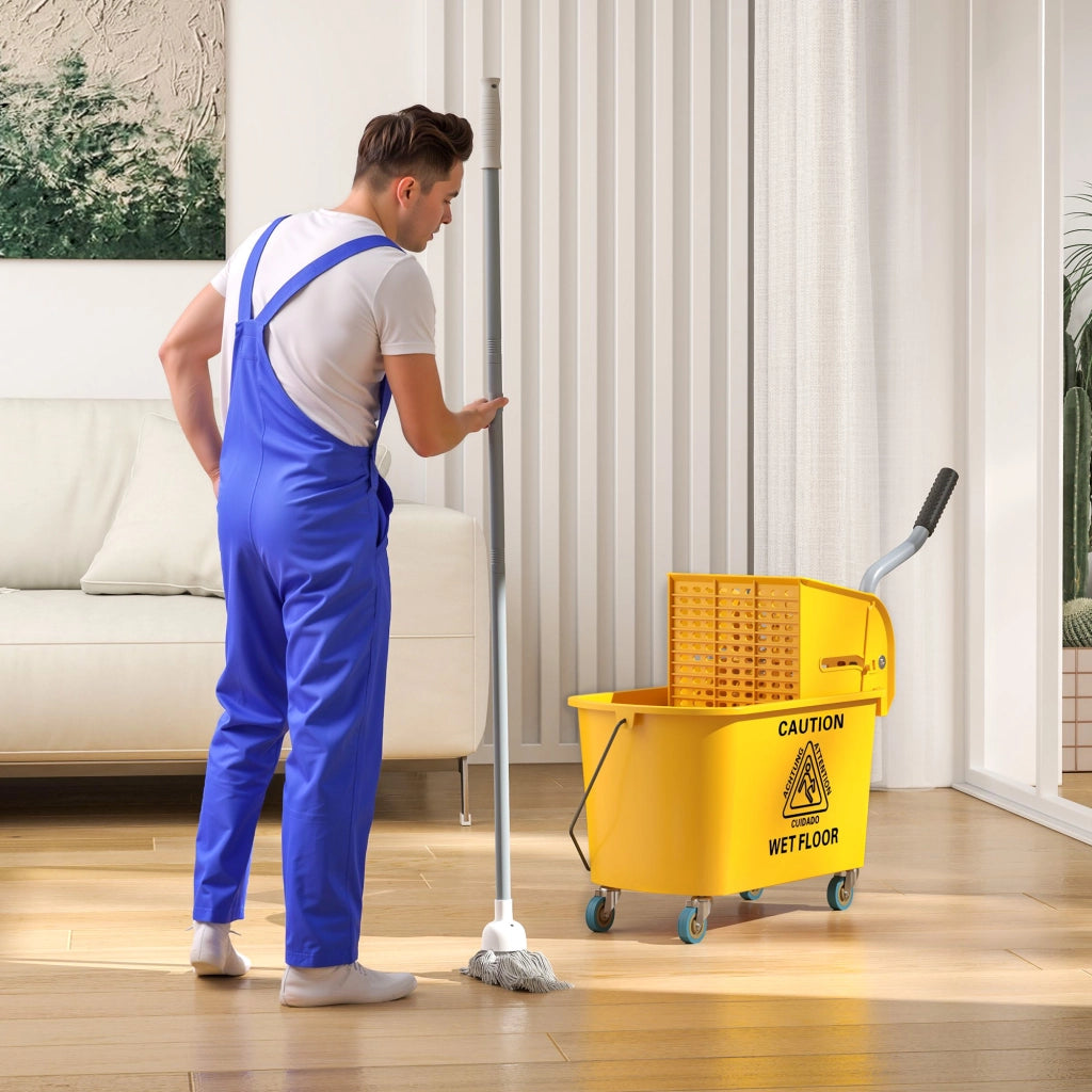 Secchio per Pulizie con Sgocciolatoio e Ruote ¨C Zephmum ¨C 45x26,5x70 cm Giallo