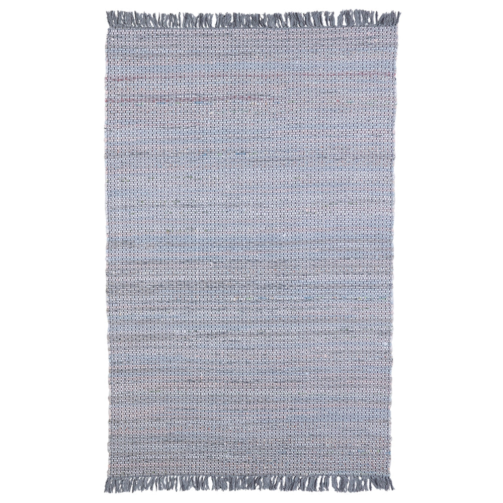 Tappeto di pezza in cotone grigio 140 x 200 cm con frangia rettangolare fatto a mano Boho