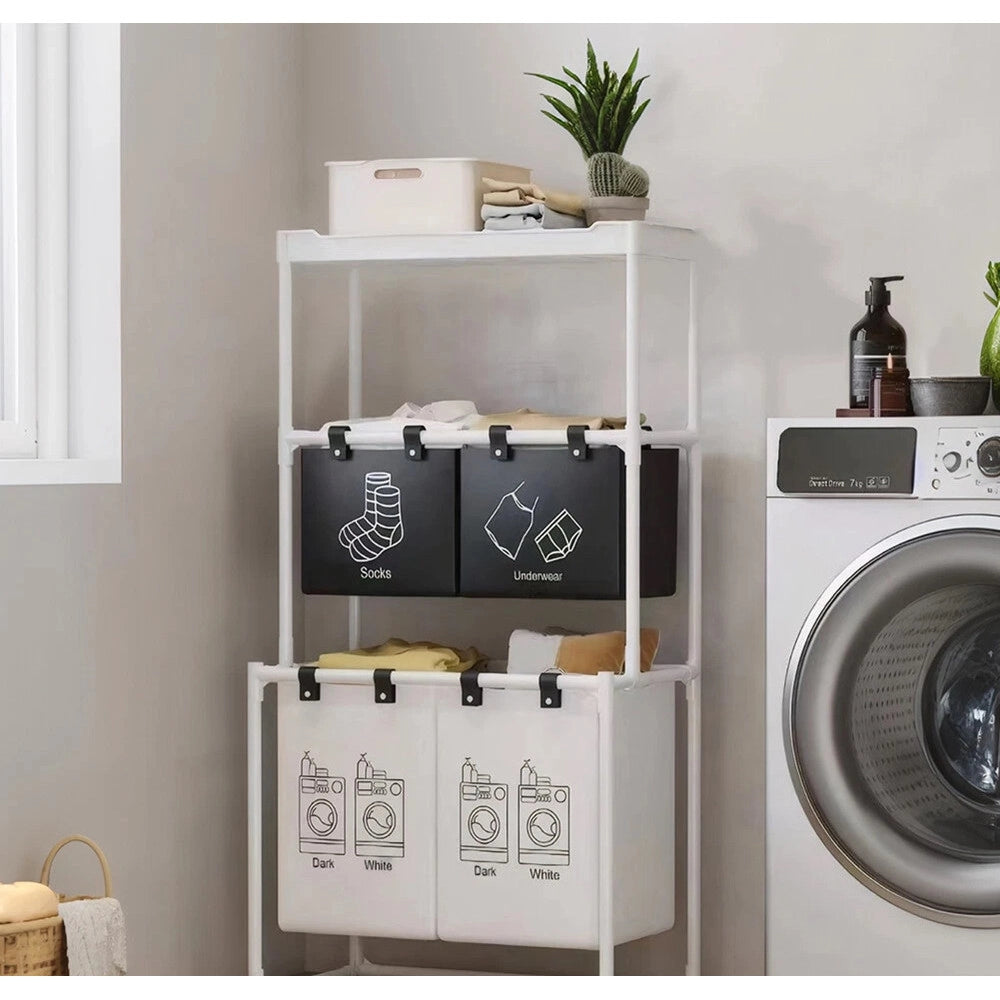 Trade Shop - Cesto Portabiancheria Organizer Per Lavanderia Vestiti Decorazione Bagno Con Ruote -