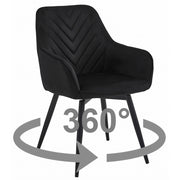 Sedia girevole Nana360 in velluto nero con gambe in metallo