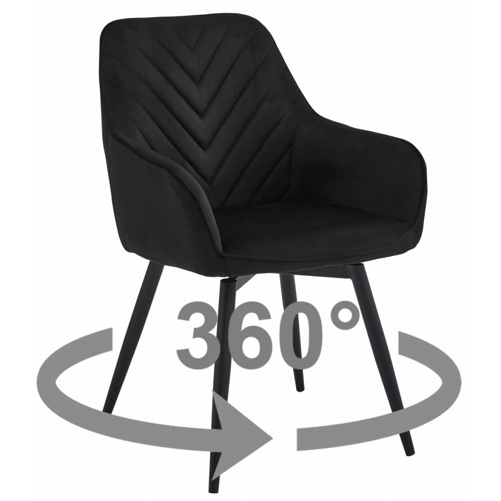 Sedia girevole Nana360 in velluto nero con gambe in metallo