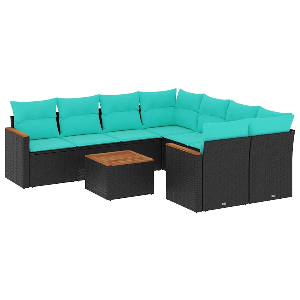 Set Divani da Giardino 9 pz con Cuscini Nero in Polyrattan 3225826