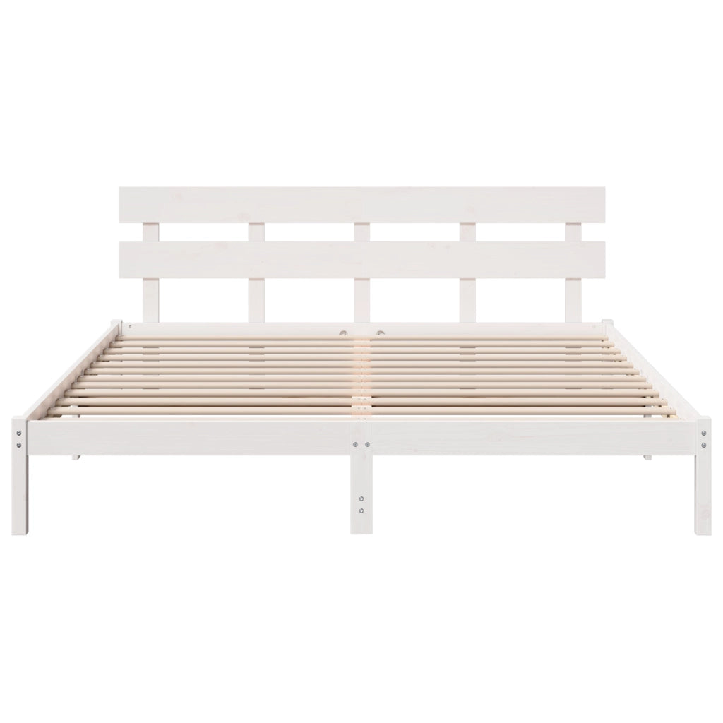 Struttura Letto con testiera Bianca 180x200 cm Legno Massello di Pino