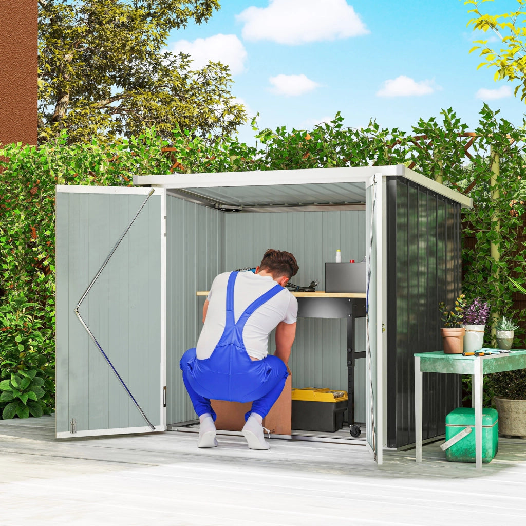 Casetta Giardino 2 Porte ¨C zephmum ¨C 147x86x134 cm Nero Bianco Acciaio