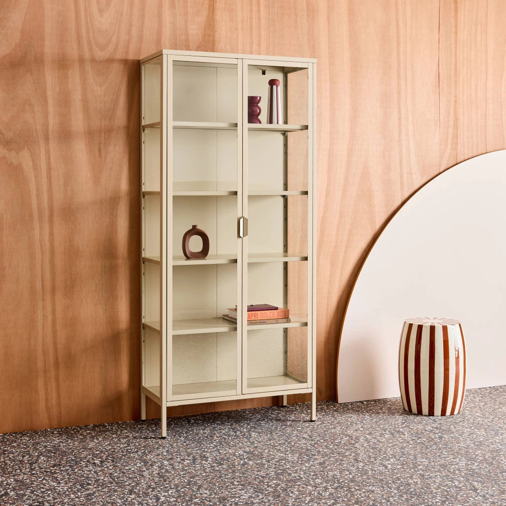 Credenza in acciaio e vetro temperato 2 porte, 180cm, beige
