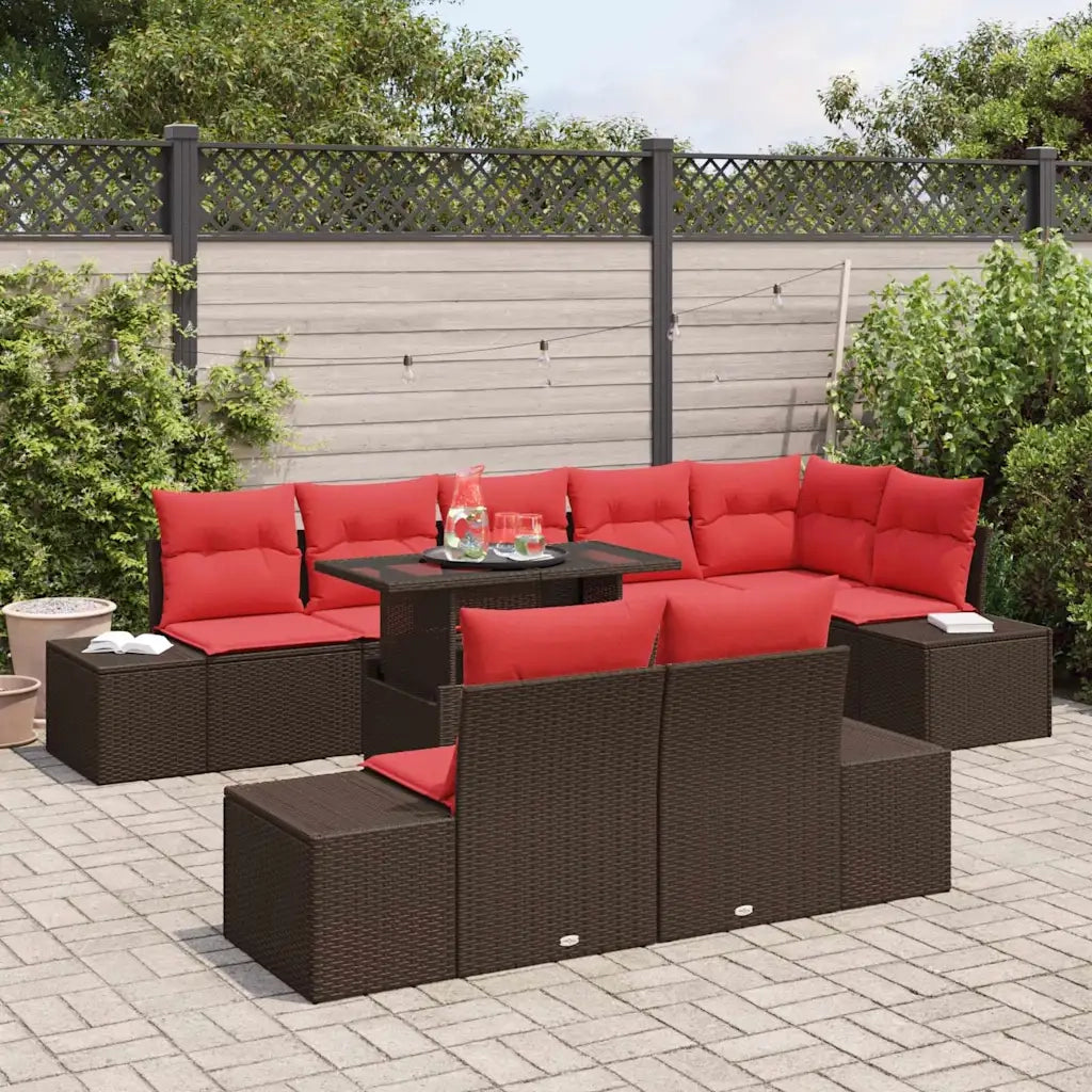 Set Divano da Giardino 9 pz Marrone polyrattan 3357947