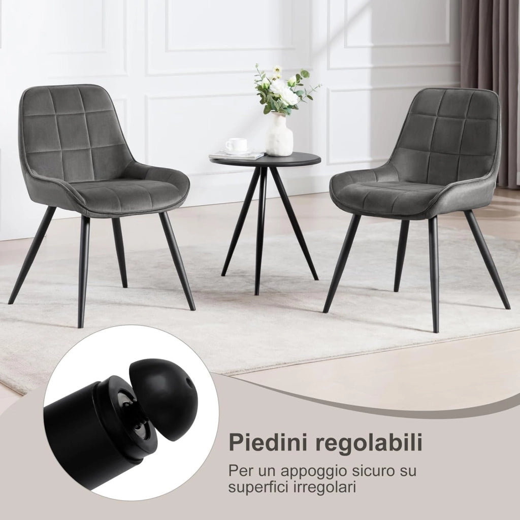 Set di 6 Sedie da Pranzo con Schienale Curvo, Sedie Ergonomiche in Velluto e Metallo, Poltroncina imbottita per Salotto, Ufficio, Camera da Letto, Grigio scuro BH331dgr-6