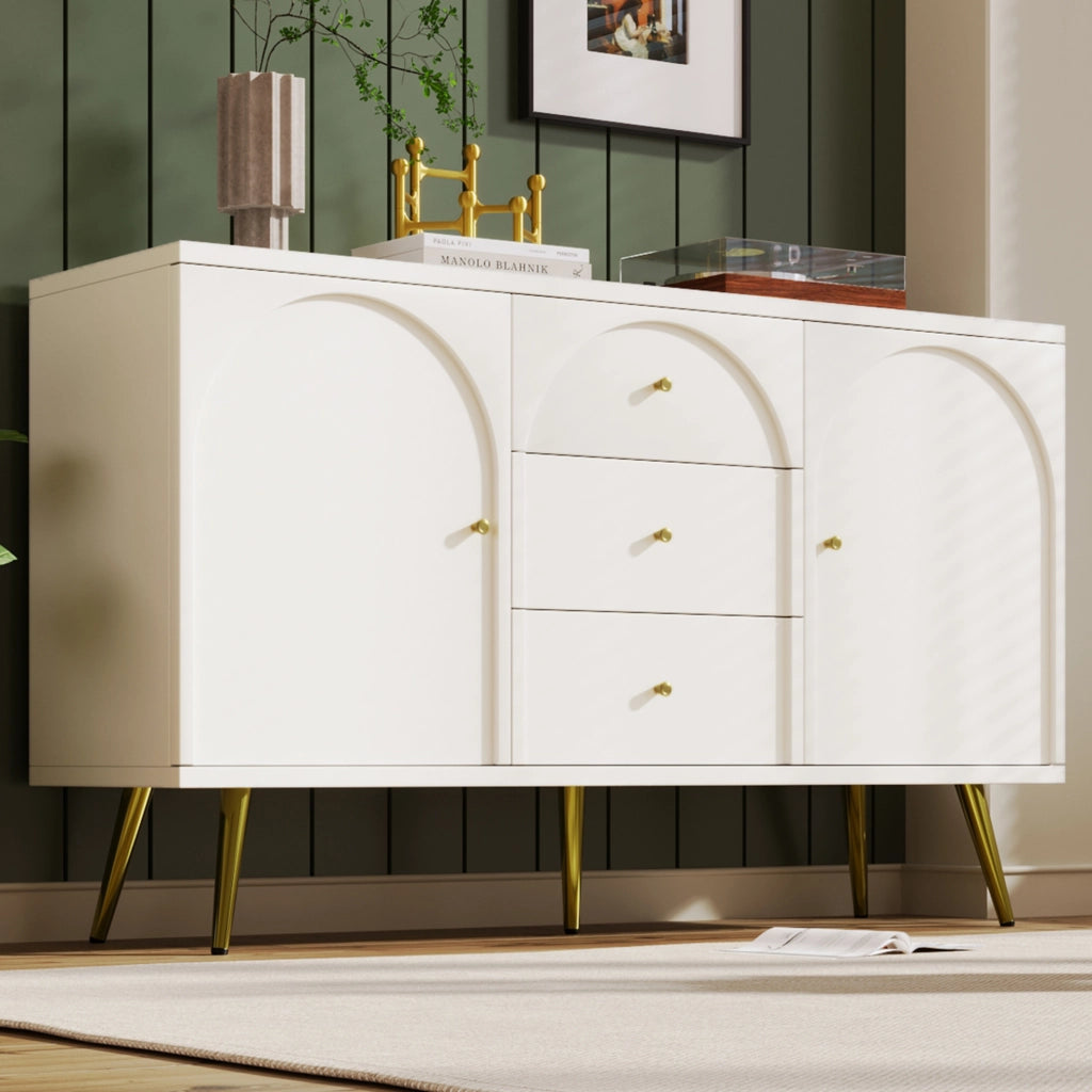 Credenza con 2 ante e 3 cassetti 140x40x84 cm; crema bianco; legno e metallo
