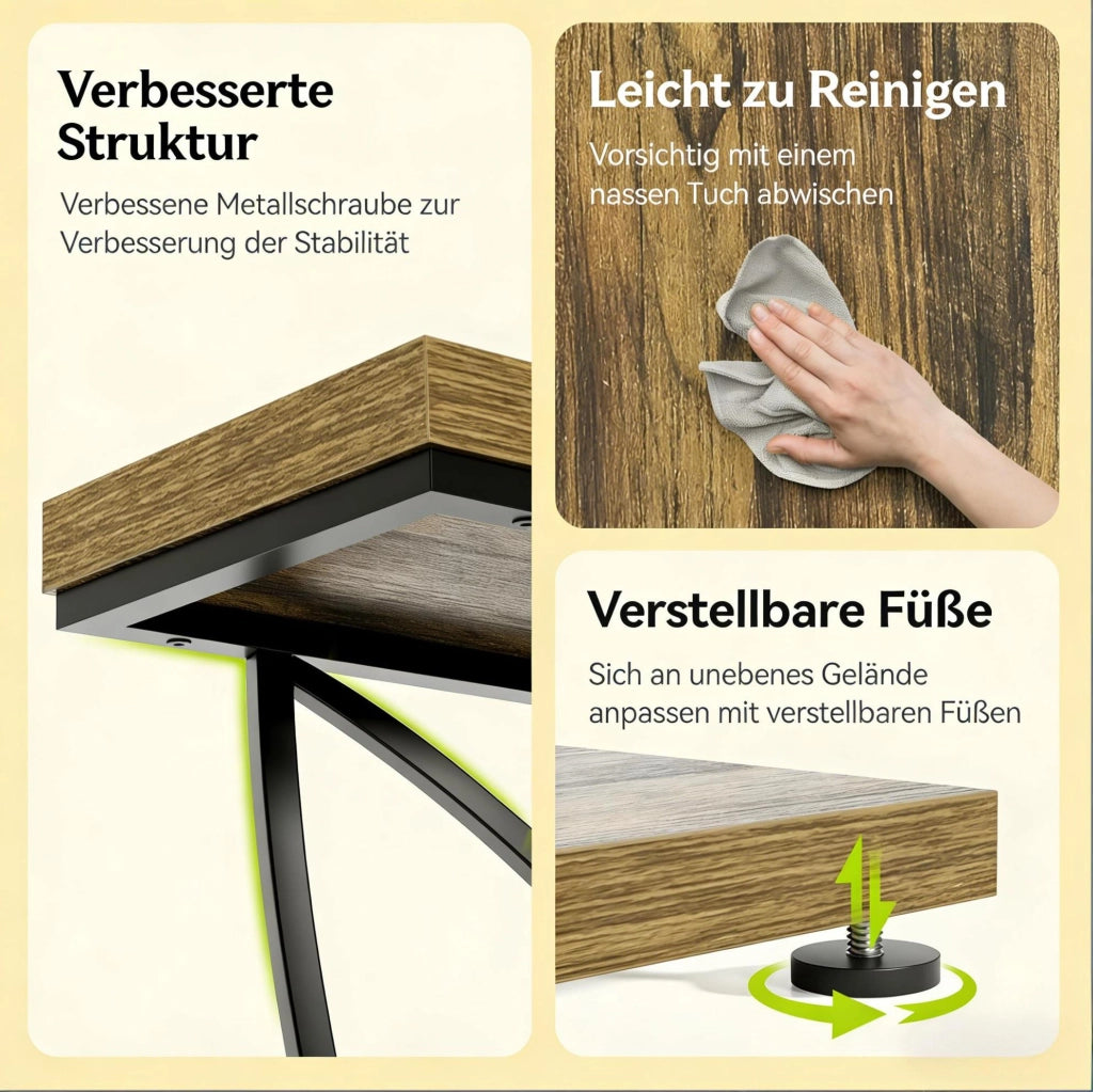 Consolle da ingresso 105 x 30 cm in MDF e metallo; marrone rustico e nero