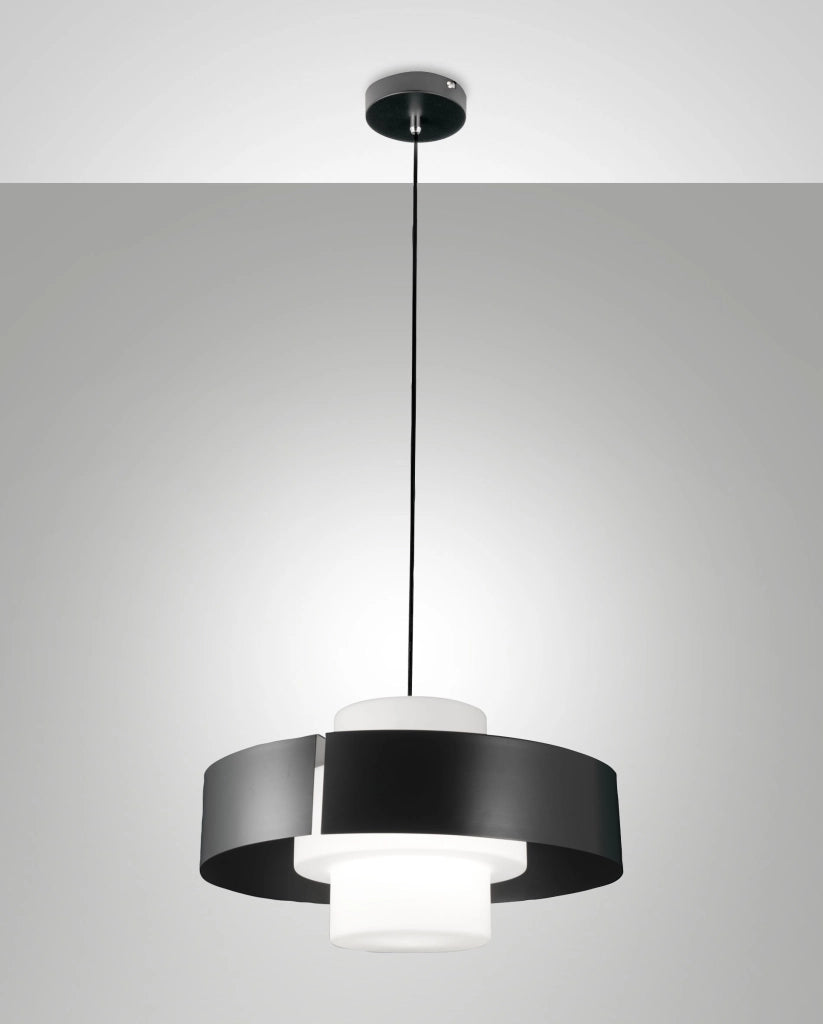 Lampada a Sospensione Loto Ø450mm in Metallo e Vetro Soffiato Antracite, Attacco E27 40W, IP20, Classe 1 - Design Moderno Elegante