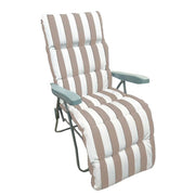 Trade Shop - Sedia A Sdraio Con Cuscino Imbottito A Righe Bianca Tortora 73x60x102 Cm Poltrona 512004 -