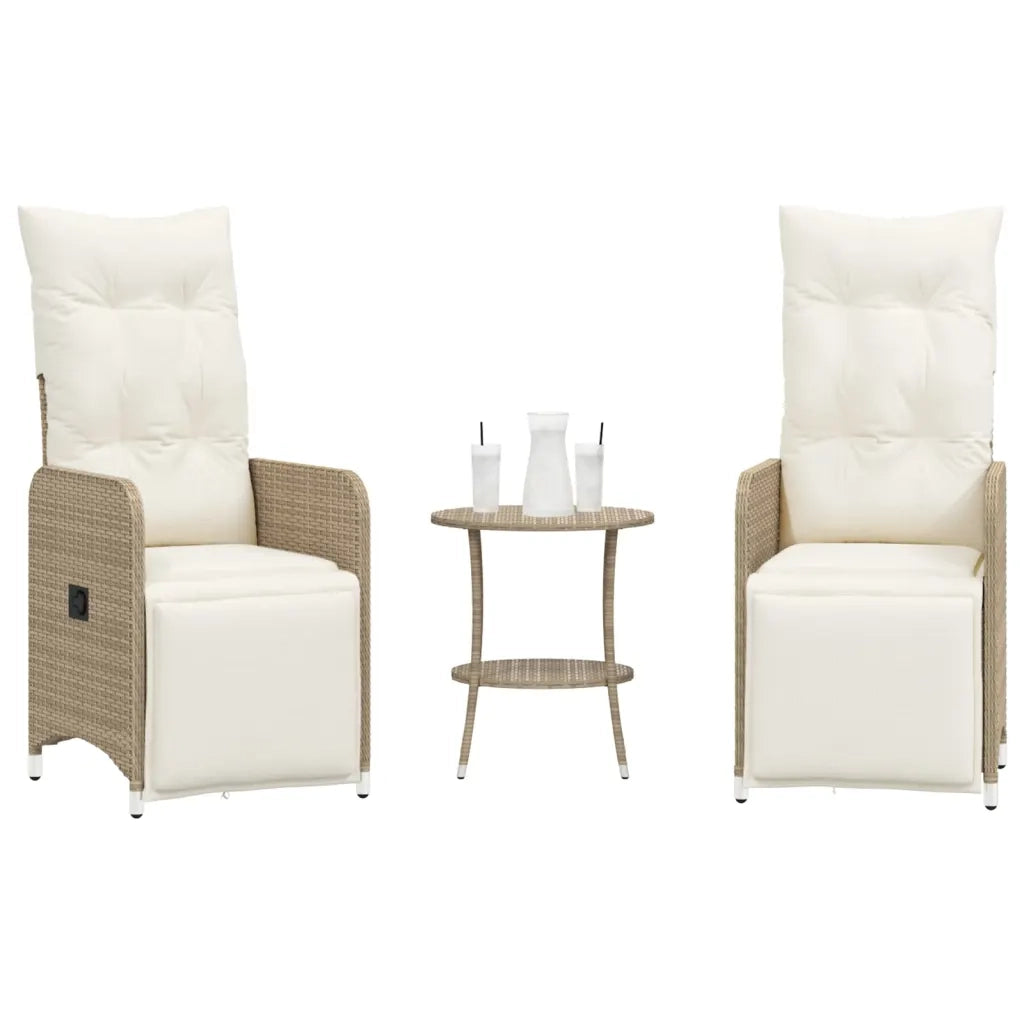 Sedie da Giardino Reclinabili 2pz con Tavolino Polyrattan Beige 365708