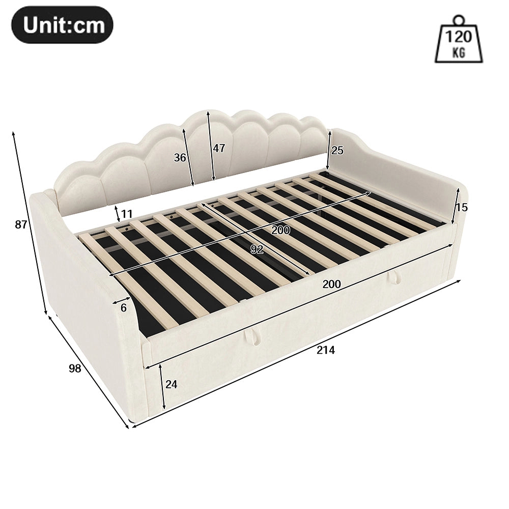 Letto giorno idraulico 90x200cm - Xylo - beige, luci colorate, velluto