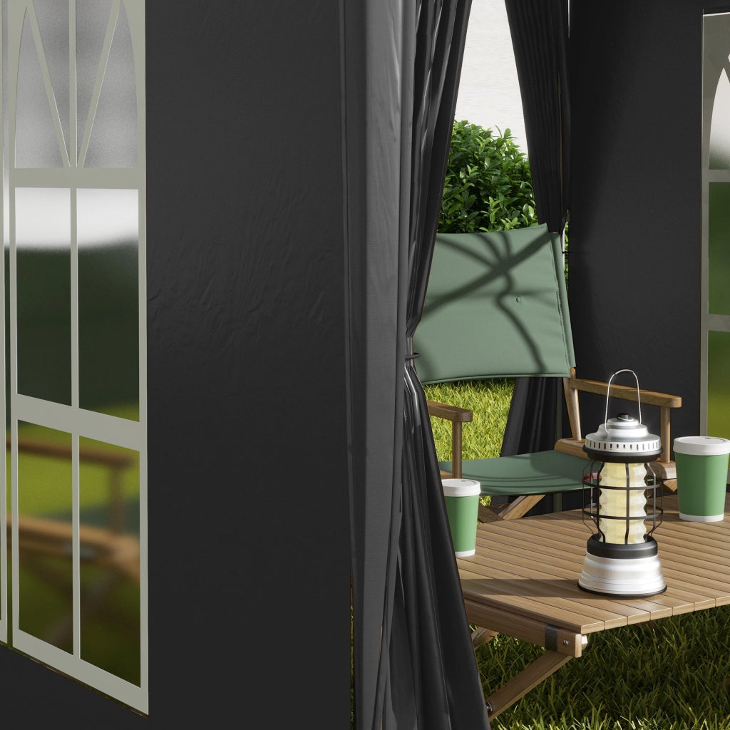 Gazebo 2x2m con 4 pareti laterali e finestre protezione UV tenda da giardino inclusa borsa da trasporto Oxford Black in acciaio