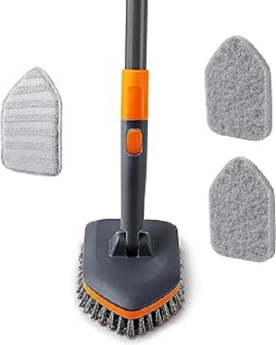 Asciugamano 3 in 1 con effetto, contiene setole, panno di spazzolamento e panno di microfibra, 142 cm lungo spazzolone per la pulizia di bagno, toilette e balcone